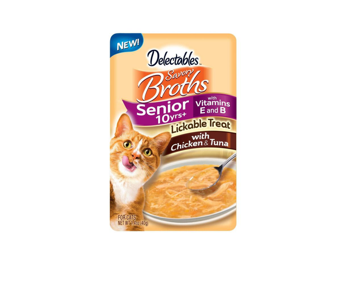 Hartz Delectables Cat Treat， Broths Sr 10 plus Chicken  Tuna， 1.4 oz. Pouch