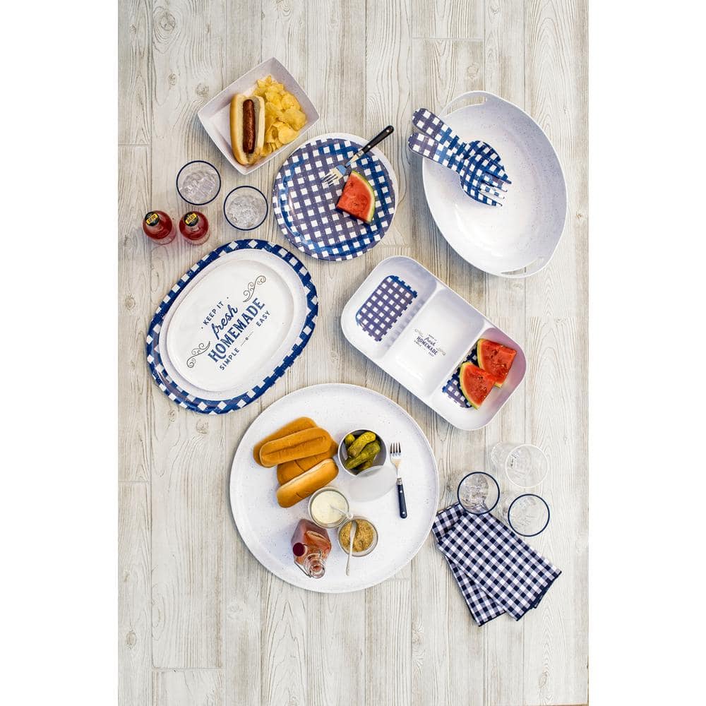 TarHong 8.7 in. L x 2 in. W Homemade Navy Gingham Set of 4-Melamine Burger Trays PPF0087FTNG