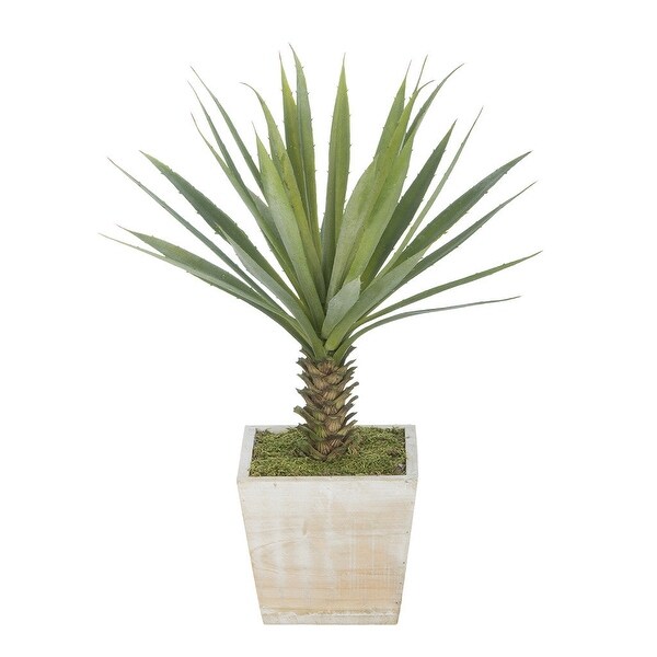 Faux Baby Yucca in Washed Wood Cube Planter