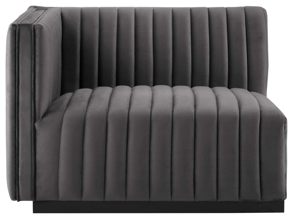 Conjure Channel Tufted Performance Velvet 4 Piece Sectional  Black Gray   Transitional   Sectional Sofas   by First of a Kind USA Inc  Houzz