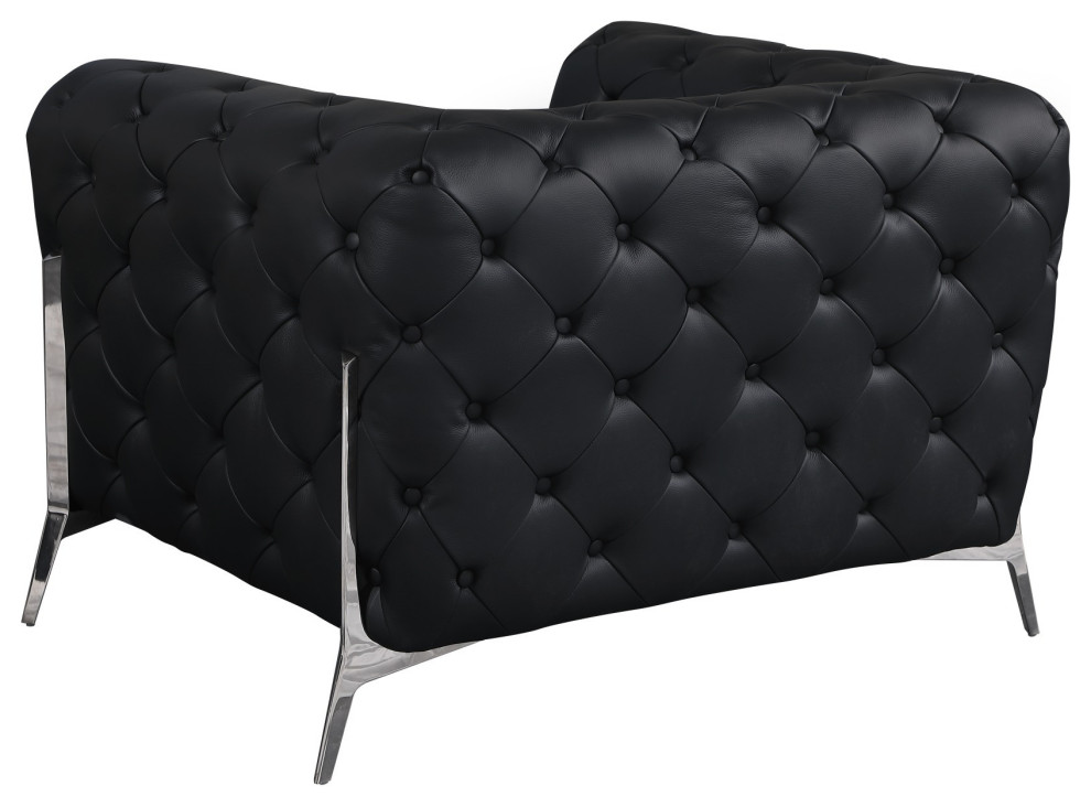 Glam Black and Chrome Tufted Leather Armchair   Midcentury   Armchairs And Accent Chairs   by UStradeENT LLC  Houzz