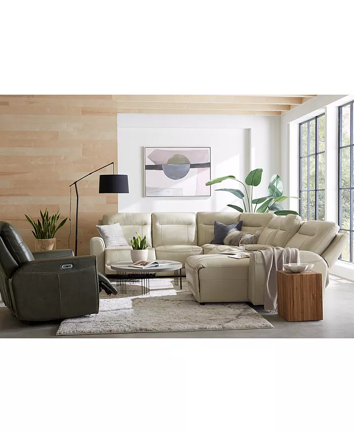 Macy's CLOSEOUT! Blairemoore 5-Pc. Leather Power Chaise Sectional with 1 USB Console and 2 Power Recliners