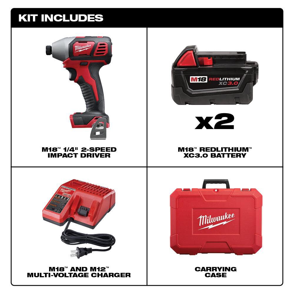 Milwaukee M18 2 Speed 1/4 Hex Impact Driver XC Kit 2657-22 from Milwaukee