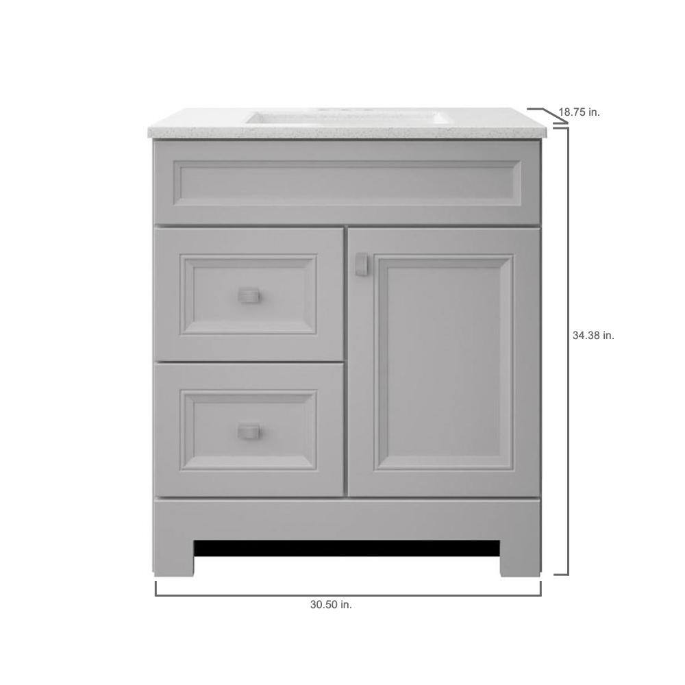 Home Decorators Collection Sedgewood 30.5 in. W x 18.8 in. D x 34.4 in. H Freestanding Bath Vanity in Dove Gray with Arctic Solid Surface Top PPLNKDVR30D