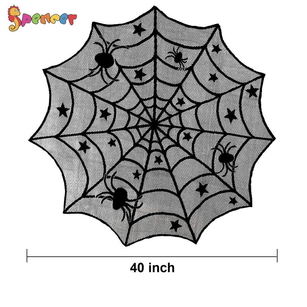 SpencerToys 40 Round Lace Spider Web Tablecloth， Black Table Topper Perfect for Halloween Party Dinner Table Decoration