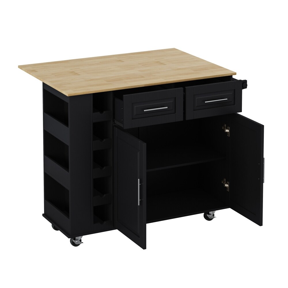 Kitchen Island Cart with 2 Door and 2 Drawers and Foldable Table Top