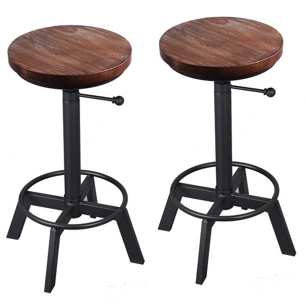 Industrial Bar Stool-Set of 2，Swivel Adjustable Counter Height Stool，Farmhouse Kitchen Stools，17