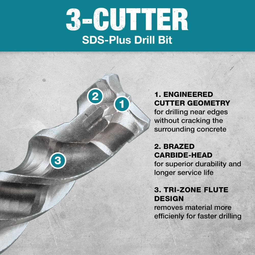 Makita 3/16 In. x 6 In. SDS-Plus Bit 3-Cutter 10/pk B-61189 from Makita