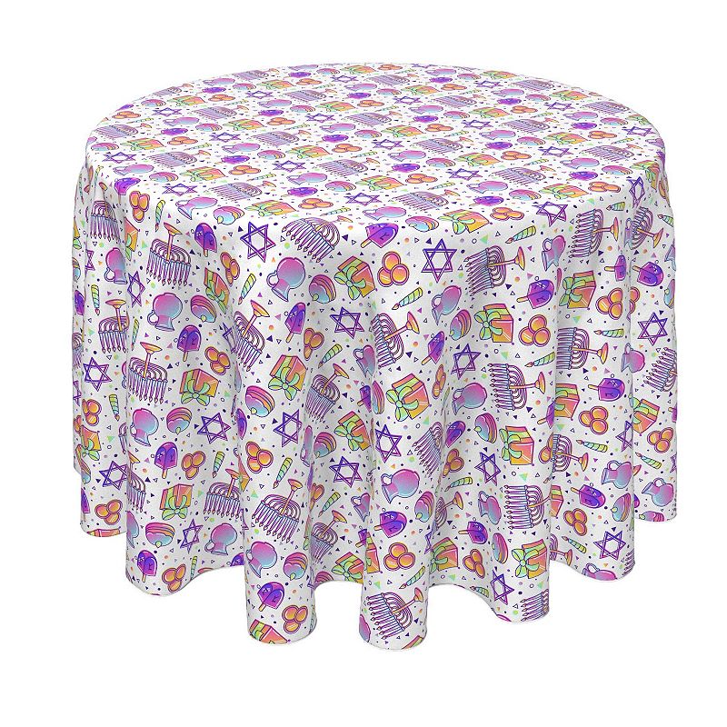 Round Tablecloth， 100% Polyester， 60 Round， Purple Tint Hanukkah