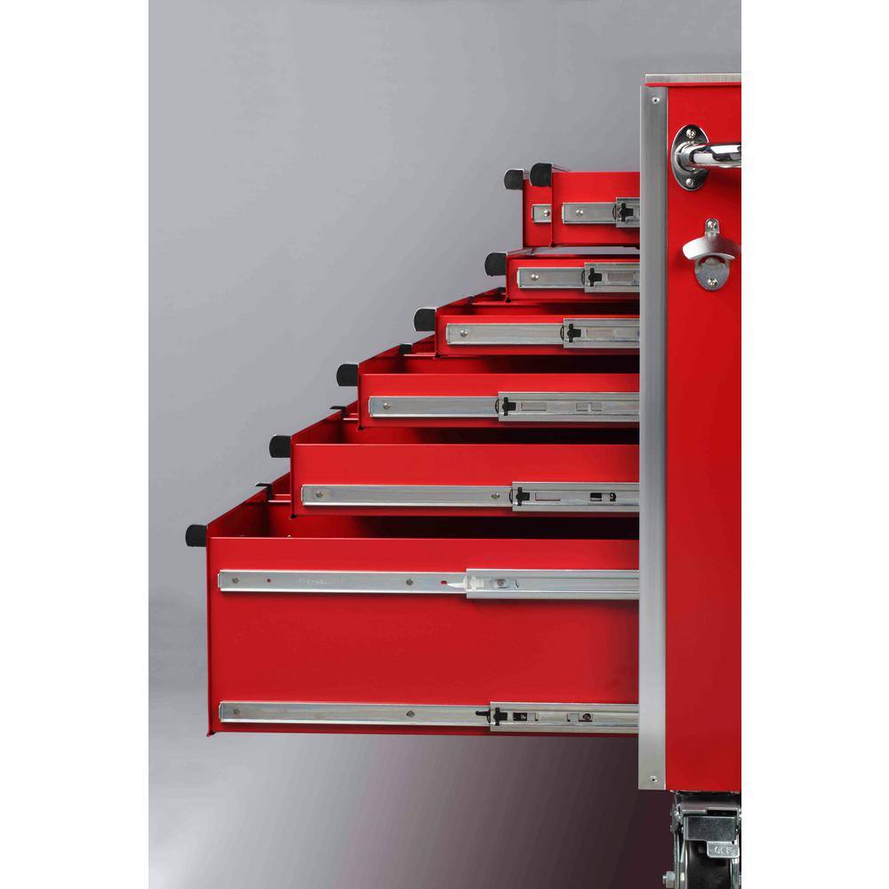 Husky 72 in. W x 24 in. D Heavy Duty 15-Drawer Mobile Workbench Cabinet with Stainless Steel Top in Gloss Red H72MWC15RDL