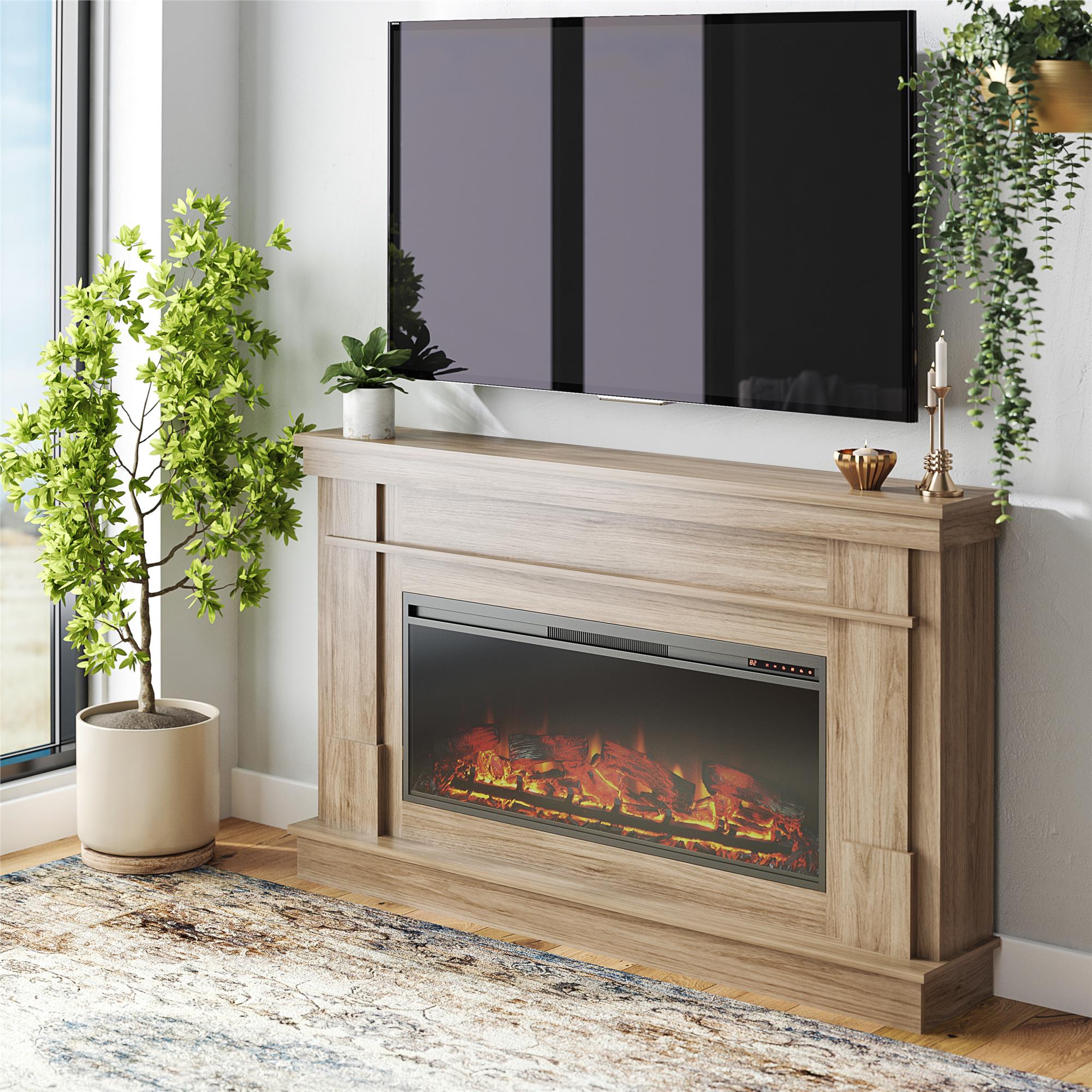 Ameriwood Home Elmdale Wide Mantel with Linear Electric Fireplace, Walnut