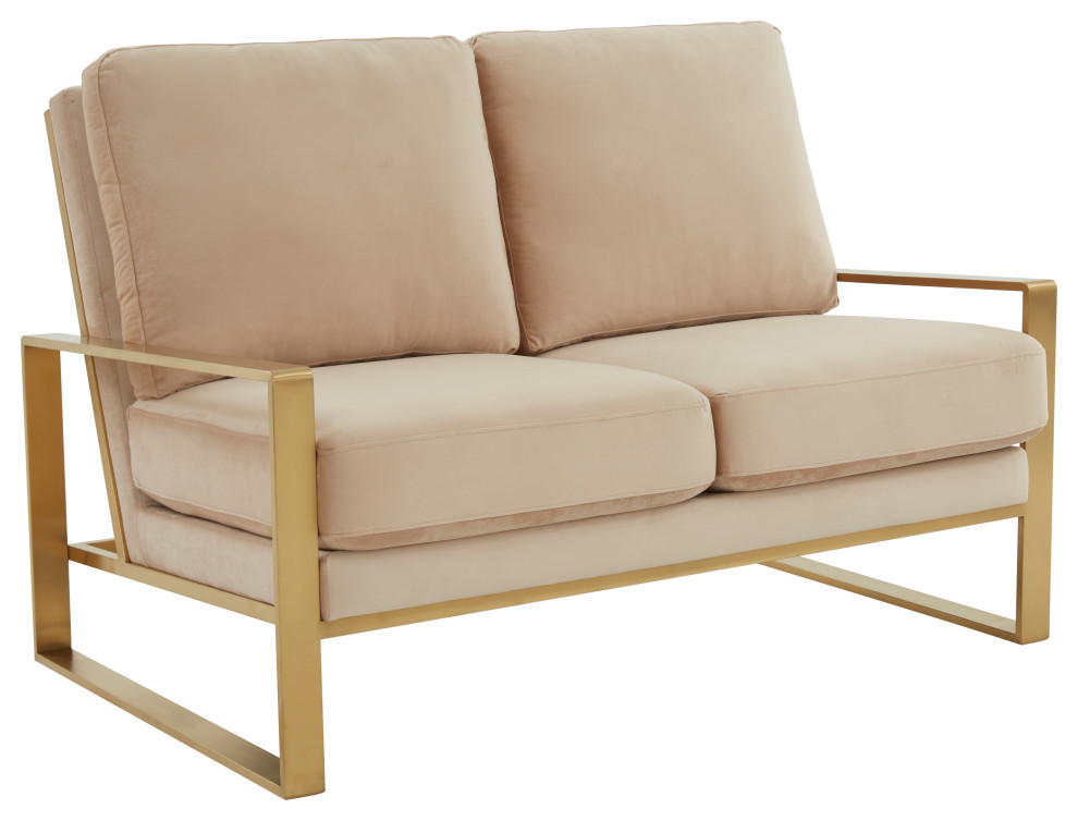 LeisureMod Jefferson Modern Design Velvet Loveseat With Gold Frame   Contemporary   Loveseats   by LeisureMod  Houzz