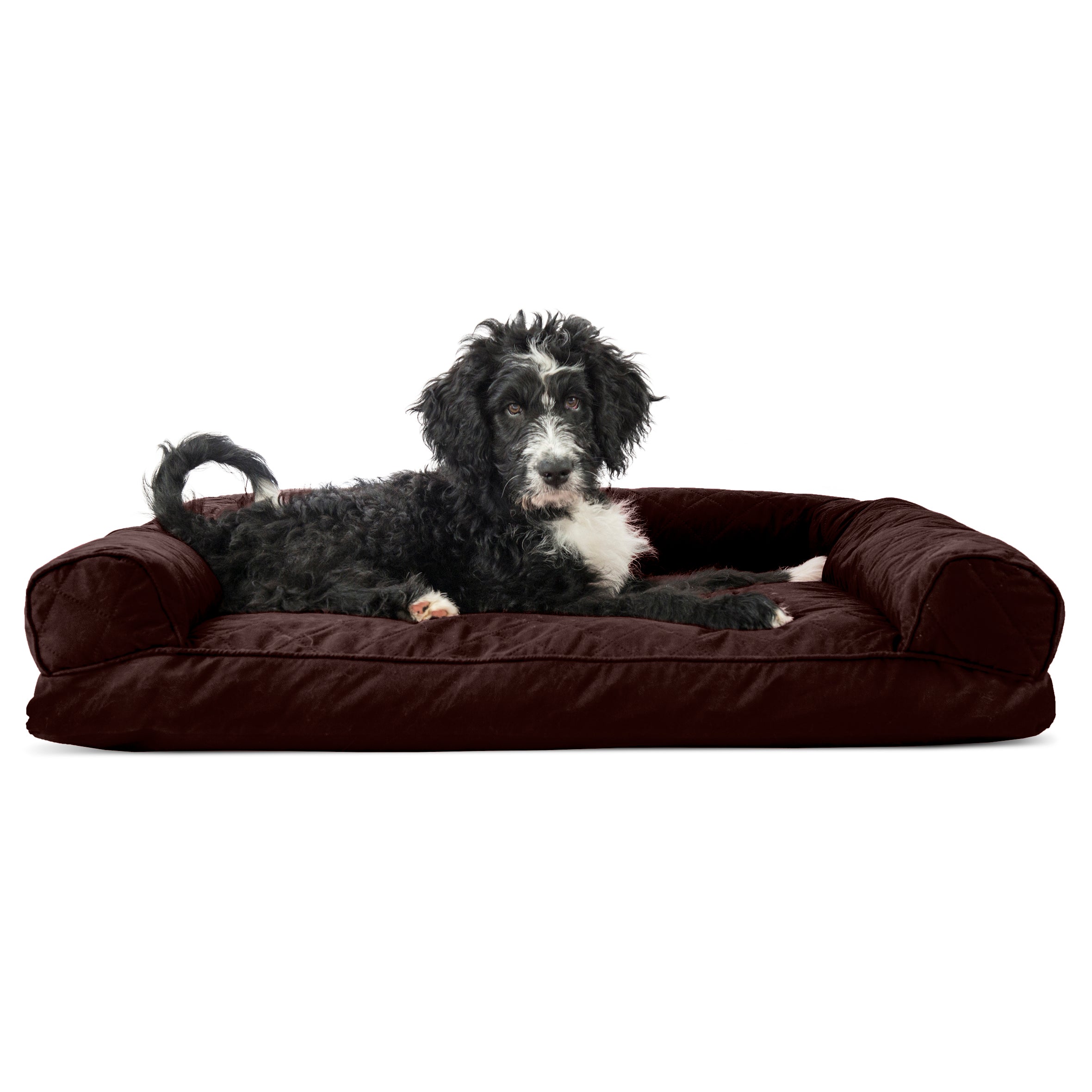 FurHaven Pet Products | Quilted Pillow Sofa Pet Bed for Dogs and Cats， Coffee， Large