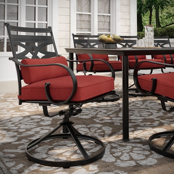 Hanover Montclair 9Piece Dining Set in Chili Red with 8 Swivel Rockers and a 42In. x 84In. Table