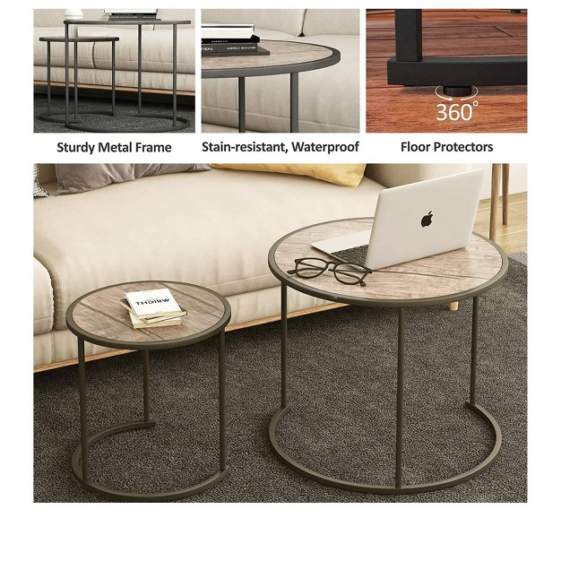 Year Color Round Industrial Nesting Coffee Tables Set Of 2 For Bedroom Office Living Room