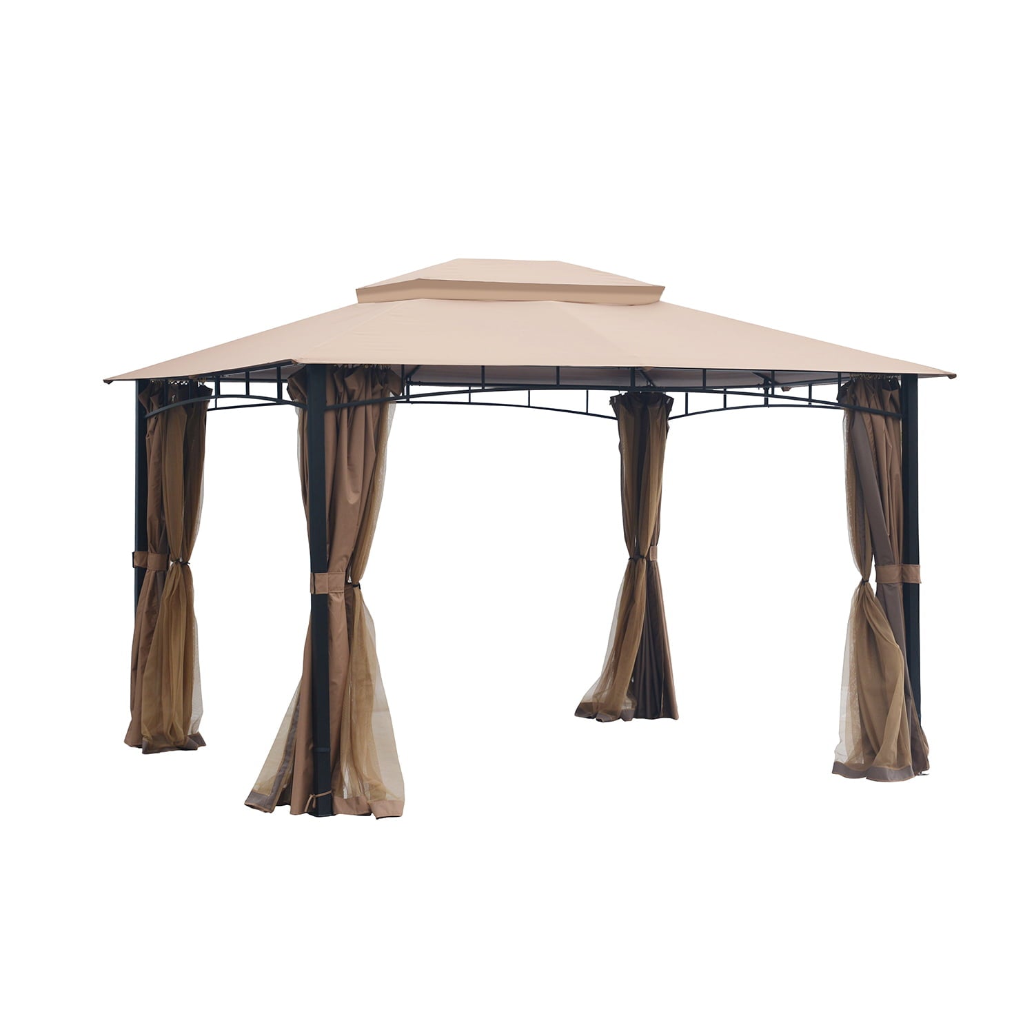 Finefind 10x12 Patio Gazebo with Mosquito Netting Outdoor Gazbeo Canopy Backyard Double Roof Vented, Sand