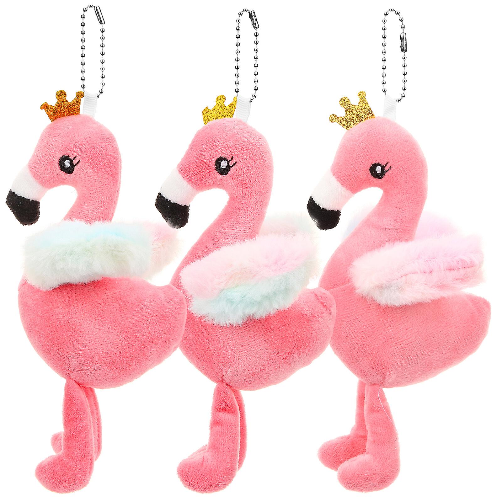 3pcs Plush Flamingo Stuffed Animal Pendant Key Chain Pendants Bag Hanging Pendants