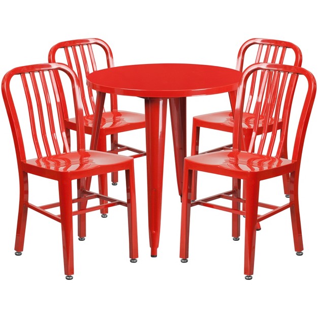 Round Metal Indoor outdoor Table Set With 4 Vertical Slat Back Chairs