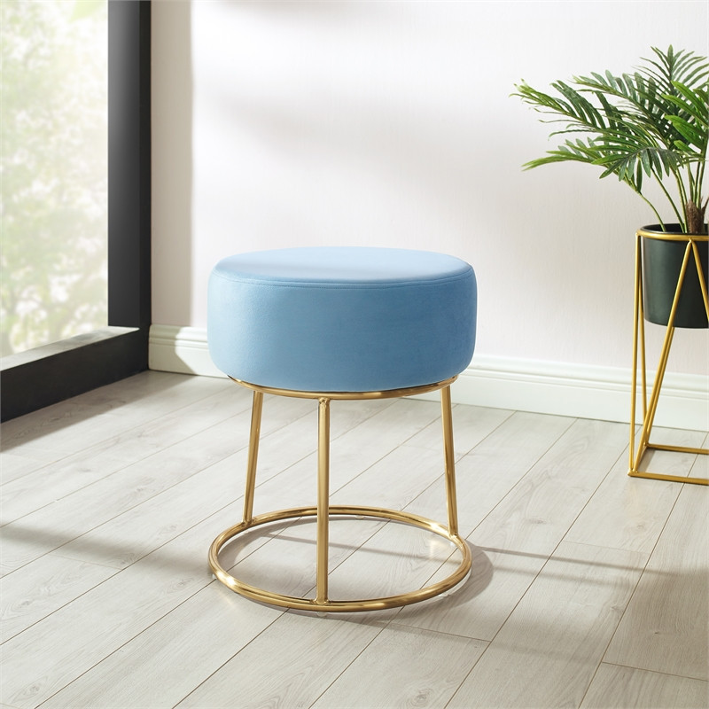 Riverbay Furniture Metal Accent Vanity Stool in Light Blue   Contemporary   Vanity Stools And Benches   by Homesquare  Houzz