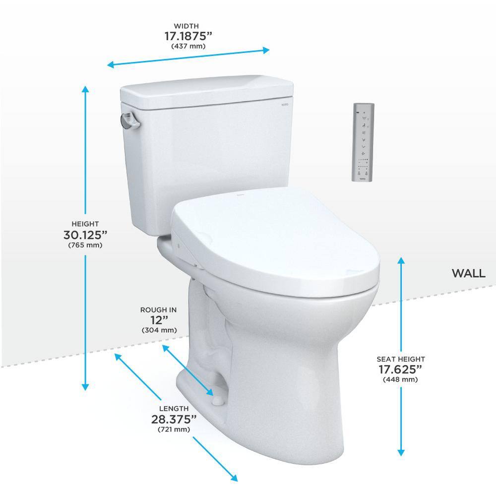 TOTO Drake 2-piece 1.6 GPF Single Flush Elongated ADA Comfort Height Toilet in. Cotton White S550E Washlet Seat Included MW7763056CSFG#01