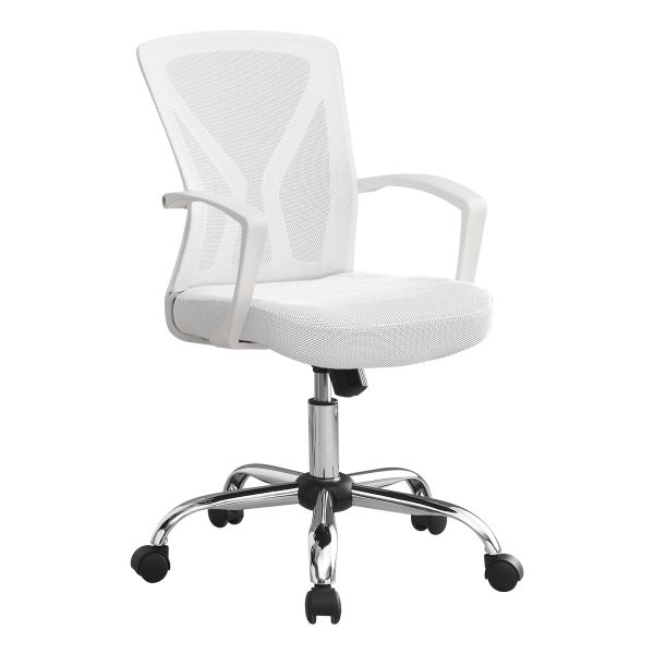 Office Chair， Adjustable Height， Swivel， Ergonomic， Armrests， Computer Desk， Work， White Mesh， Chrome Metal， Contemporary， Modern