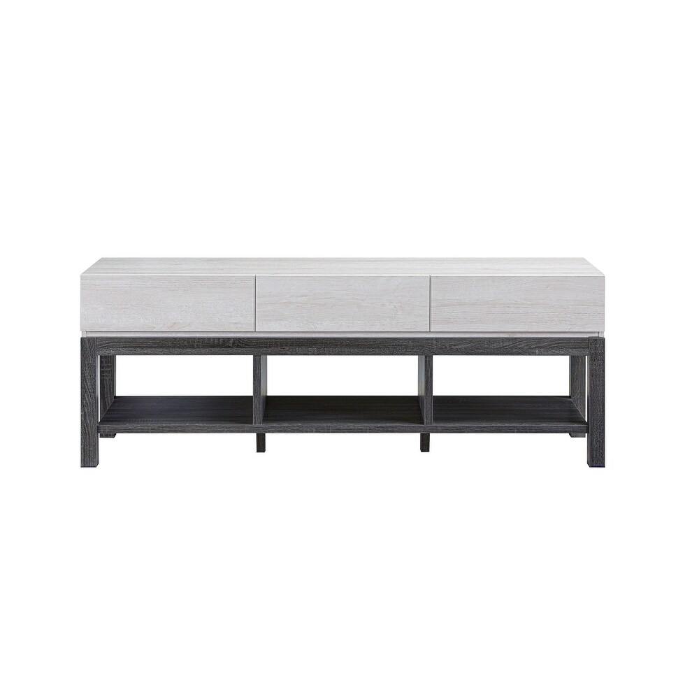 Tiska Modern White and Grey 60 inch 3 Shelf TV Console by Furniture of America