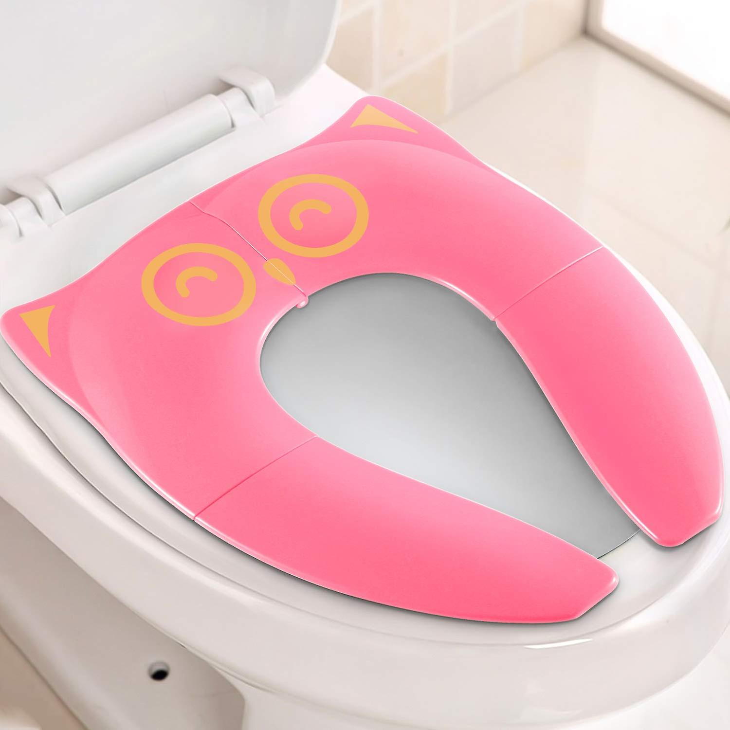 Pink Foldable Anti-slip And Anti-fall Portable Training Seat For Most Toilets， 6 Large Anti-slip Silicone Pads， Reusable At Home With Carry Bag For To