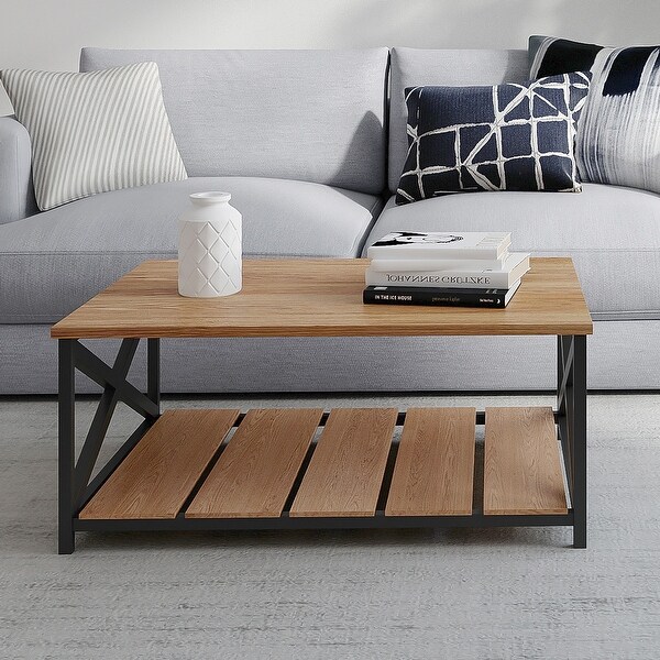 Sullivan Rustic Industrial Coffee Table with Slatted Shelf