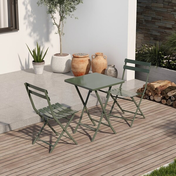 3Piece Patio Bistro Set of Foldable Table and Chairs，Dark Green