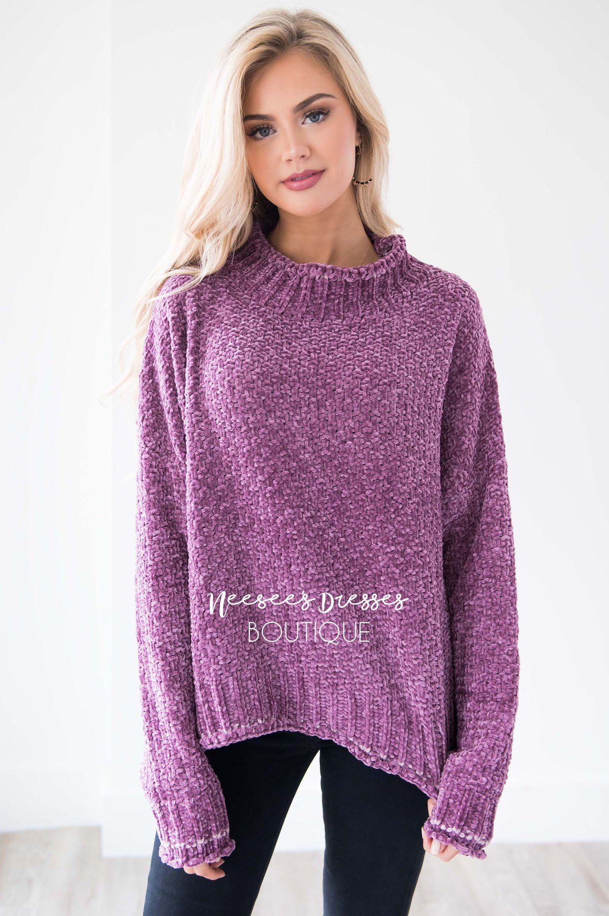 Soft Chenille Contrast Stitch Knit Sweater