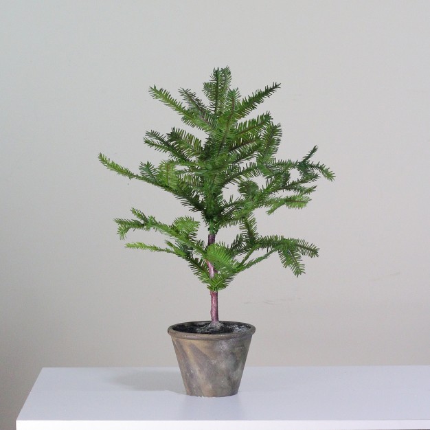 Green Artificial Mini Pine Tree In Paper Mache Pot