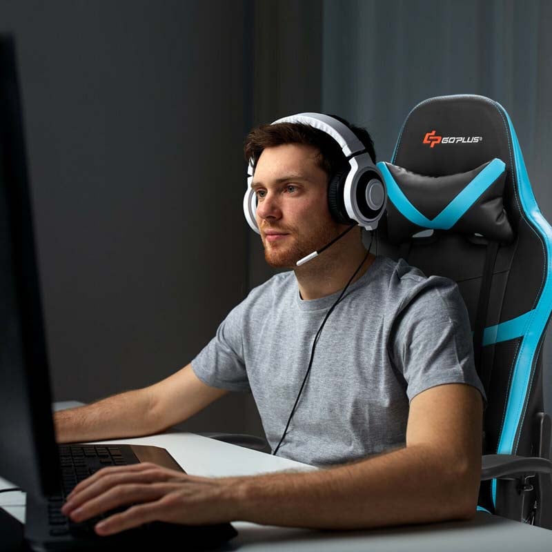 Computer Gaming Chair, Ergonomic High Back Massage Racing Chair, Swivel Office Chair with Footrest & Adjustable Armrests