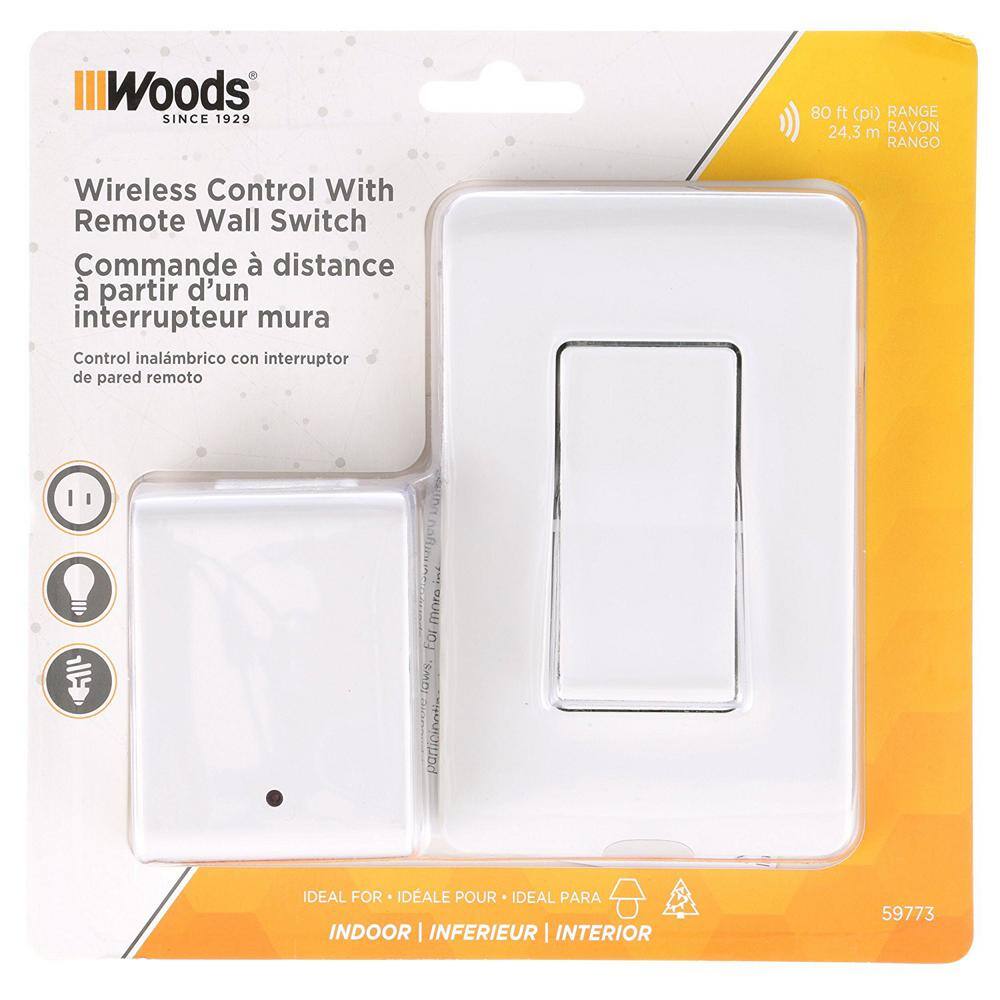 Woods 8-Amp Indoor Plug-In Wireless Wall Switch Light Control White 59773WD