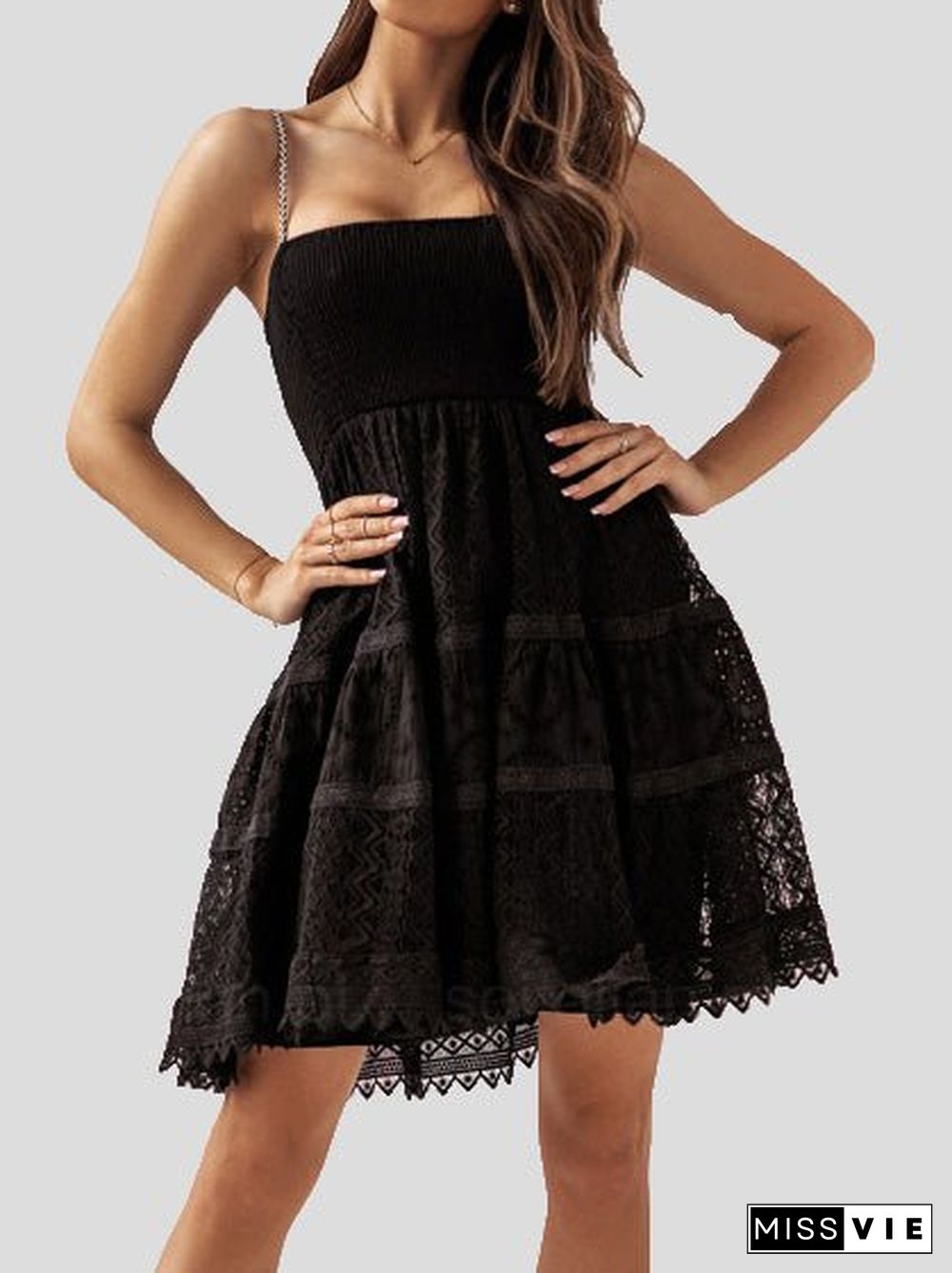 Women'S Dresses Sling Lace Panel Sleeveless Mini Dress