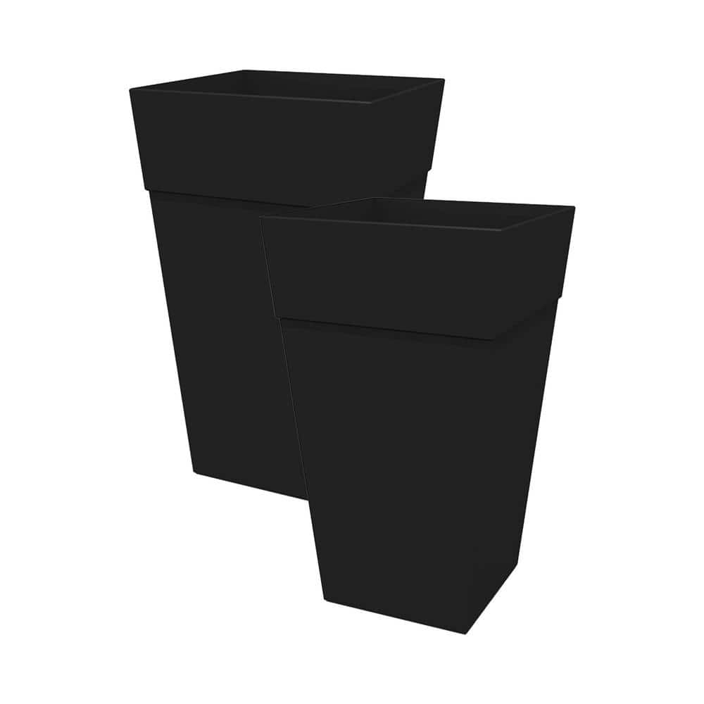 Bloem Finley 25 in. Square Tall Plastic Planter， Black (2-Pack) DCB-FPSMIX3