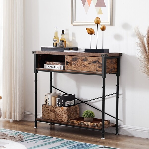 VECELO， Taomika Industrial Rustic Entryway/Console Sofa Table