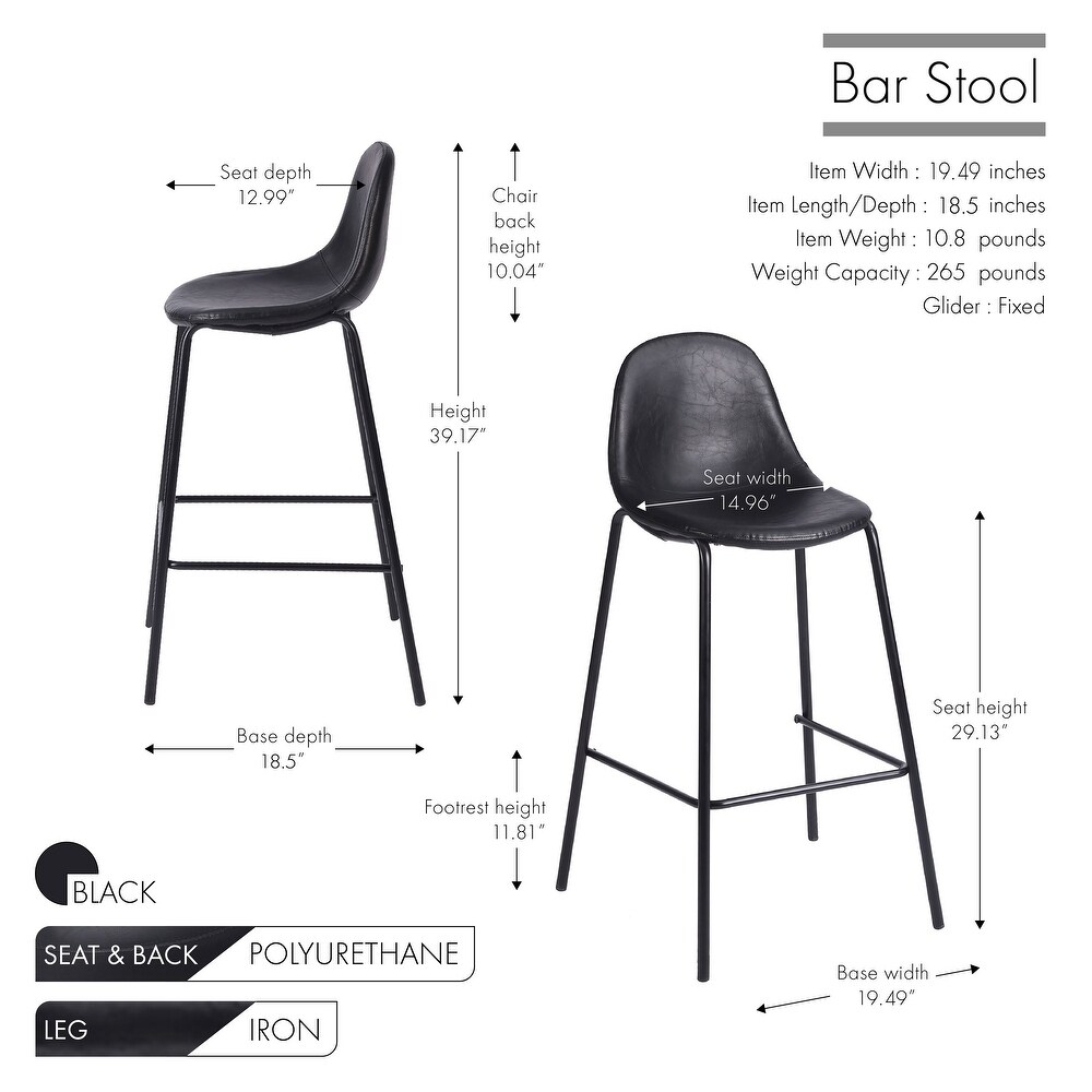 Porthos Home Tuca Bar Stools Set Of 2  PU Leather Upholstery  Iron Legs