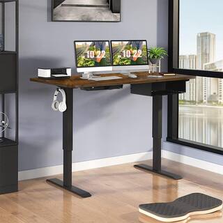 Costway 48 in. Rectangle Rustic Brown Wood Electric Standing Desk Height Adjustable wControl Panel and USB Port JV10210US-CF