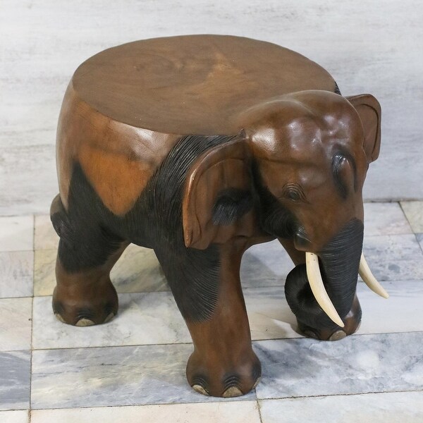 NOVICA Handmade Elephant Relaxation In Brown Wood Stool (15 Inch)