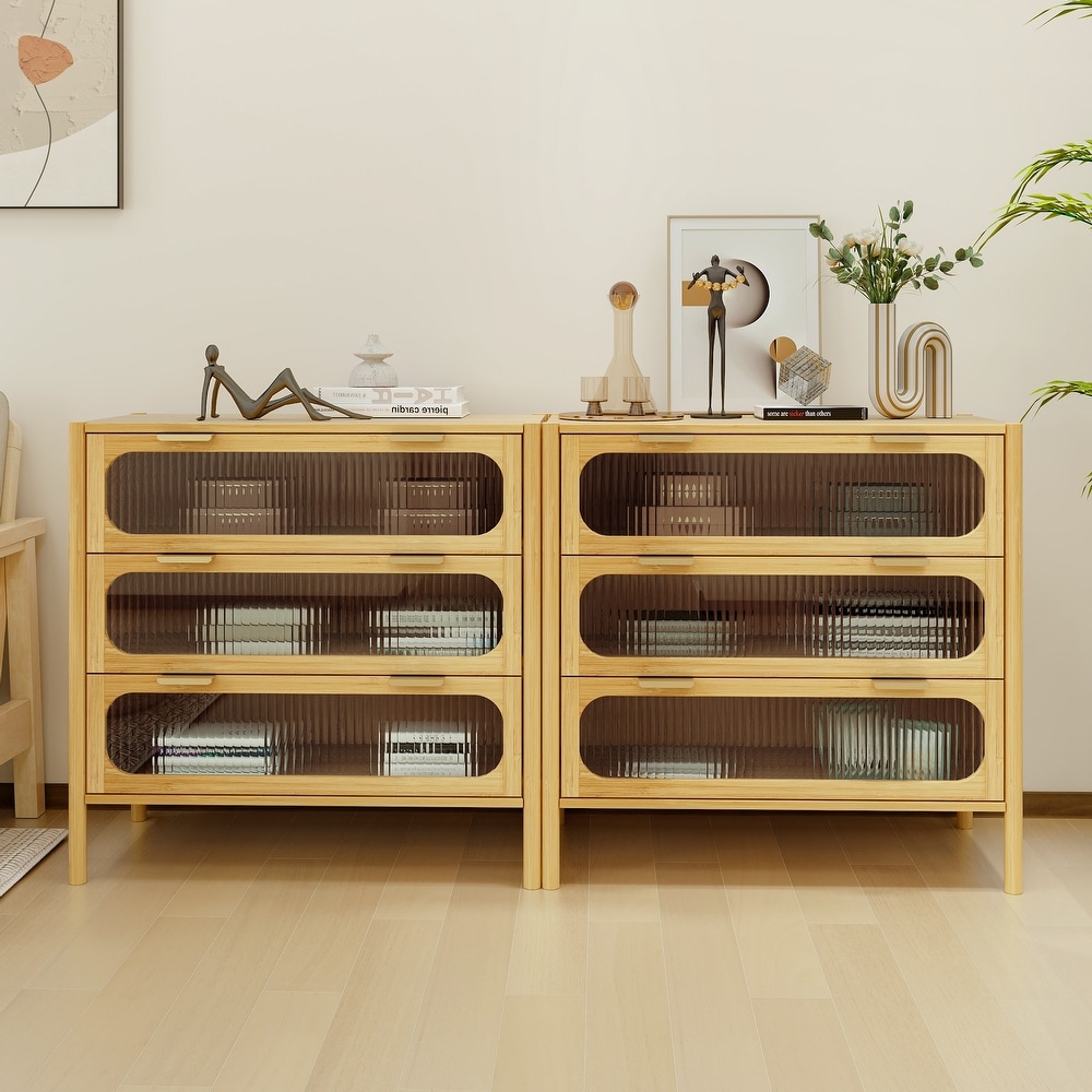 Bamboo 3 Drawer Buffet Sideboard Cabinet