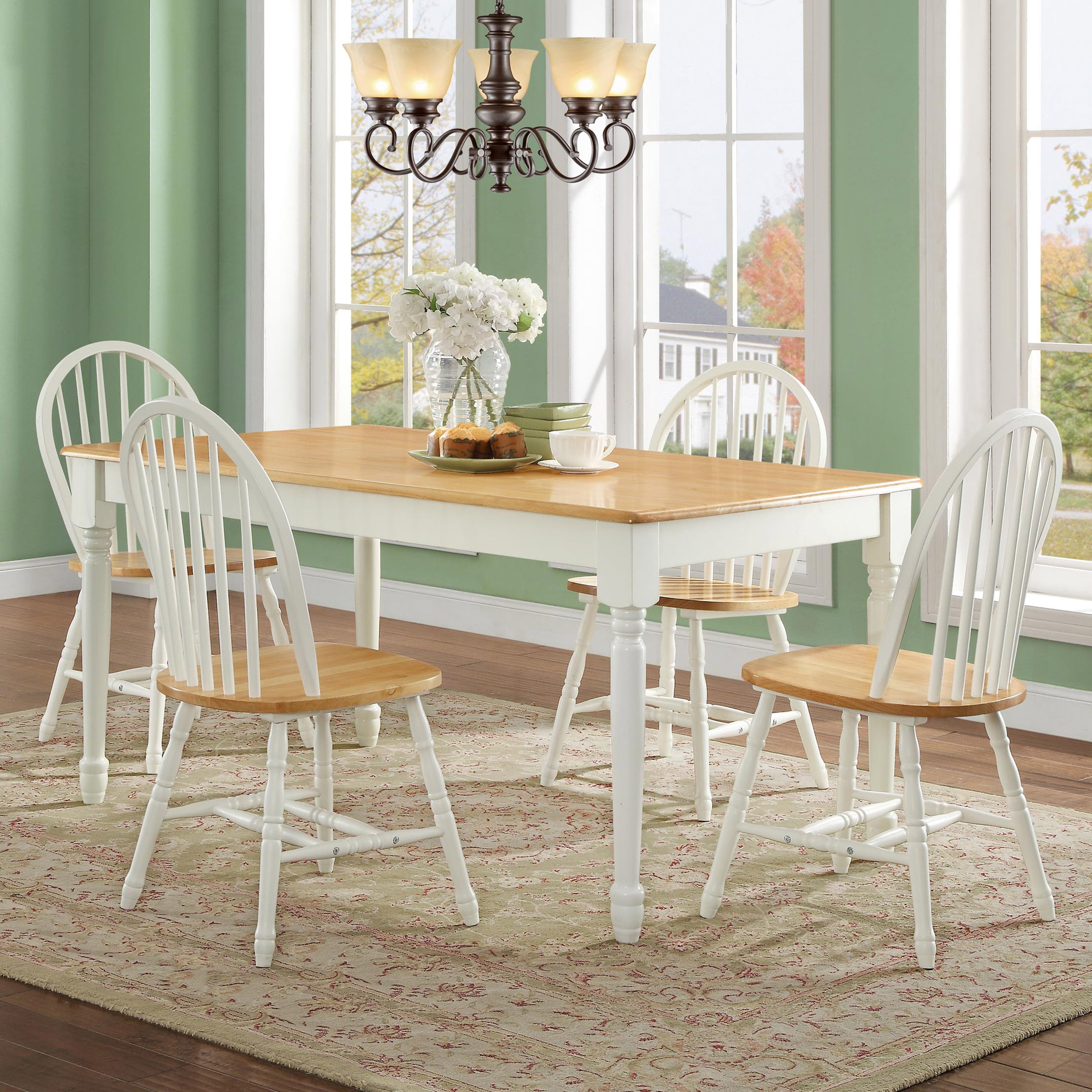 Better Homes and Gardens Autumn Lane Windsor Solid Wood Dining Chairs， White and Oak (Set of 2)