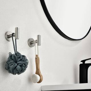 Interbath Round Bathroom Robe Hook and Towel Hook in Brushed Nickel (2-Pack) ITBDTG0002NS