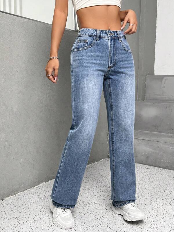 Slant Pocket Straight Leg Jeans