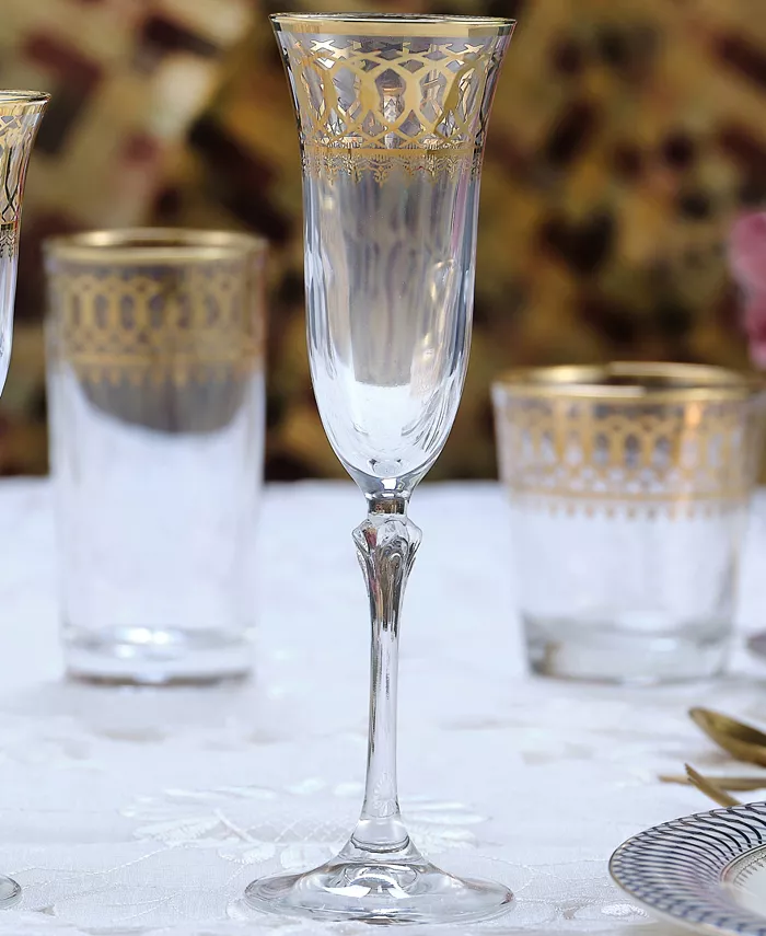 Lorren Home Trends Gold-Tone Embellished Champagne Flutes with Gold-Tone Rings Set of 4