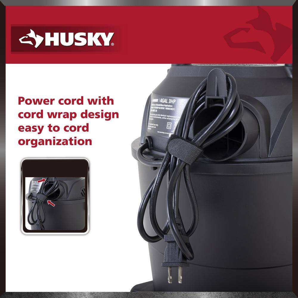 Husky 4 Gal. Poly WetDry Vac with Filter Hose and Accessories AT18303P-4A