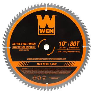 WEN 10 in. 80-Tooth Carbide-Tipped Ultra-Fine Finish Professional Woodworking Saw Blade for Miter Saws and Table Saws BL1080