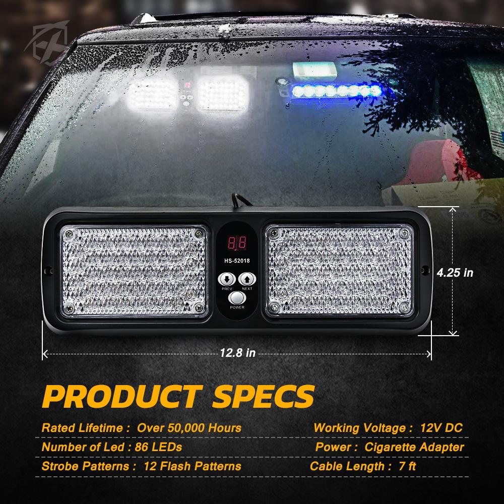 Xprite 86 LED Trap Series Sun Visor Windshield Dash Security Strobe Flash Light - White