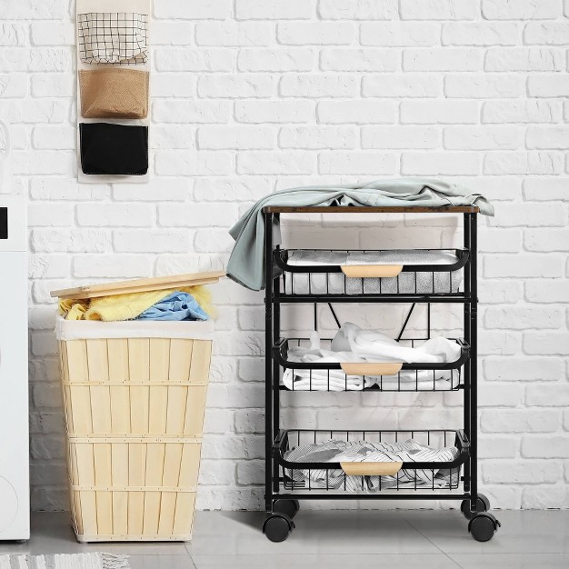 Nex 4 Tier Storage Cart With Mesh Basket Black