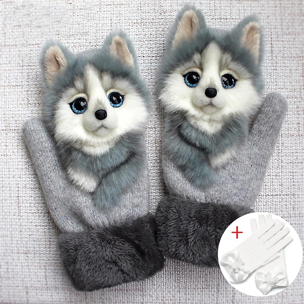 Winter Outdoor Thickened 3d Cartoon Dog Warm Gloves