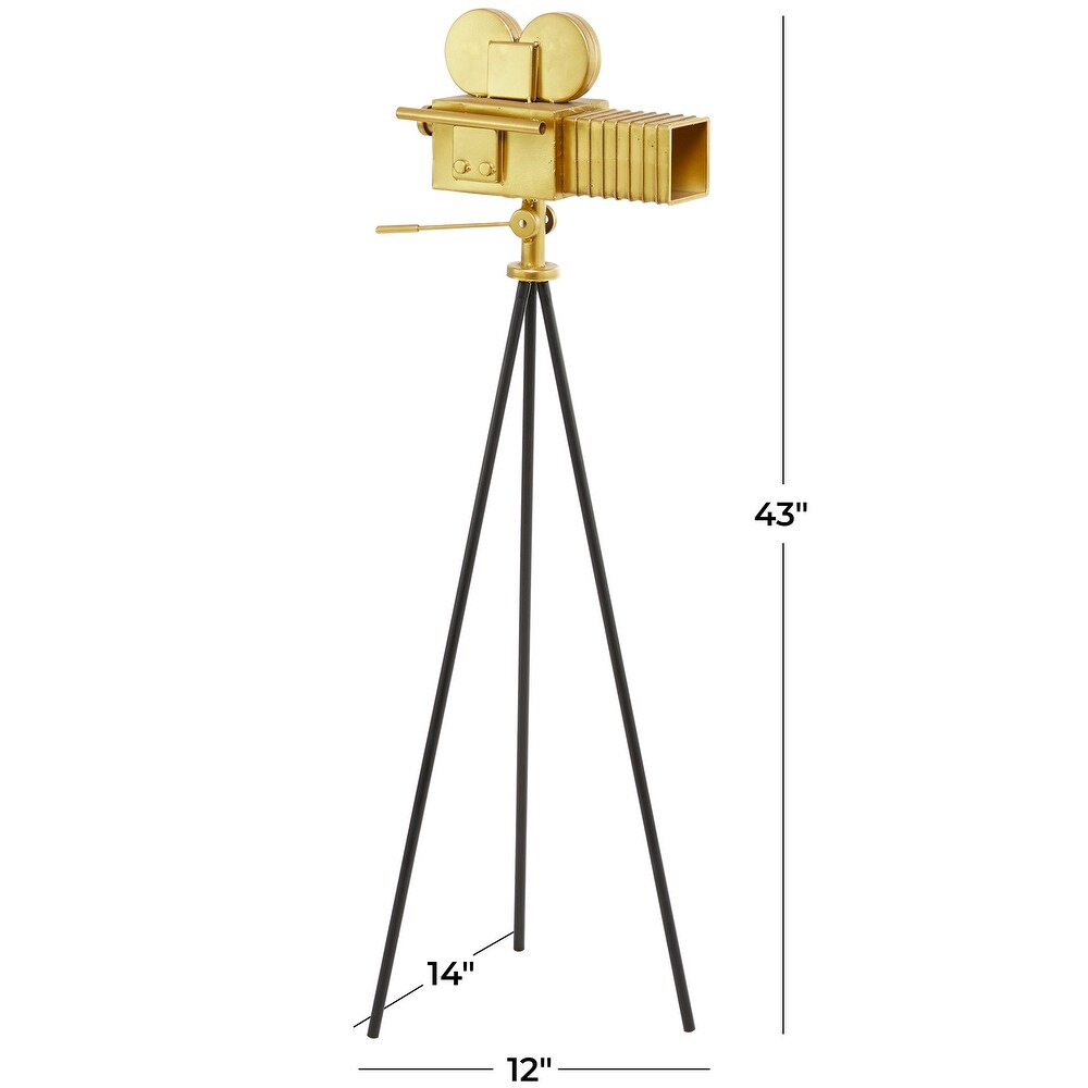 Gold Metal Camera Film Sculpture with Tripod Stand   14.00W x 12.00L x 43.00H